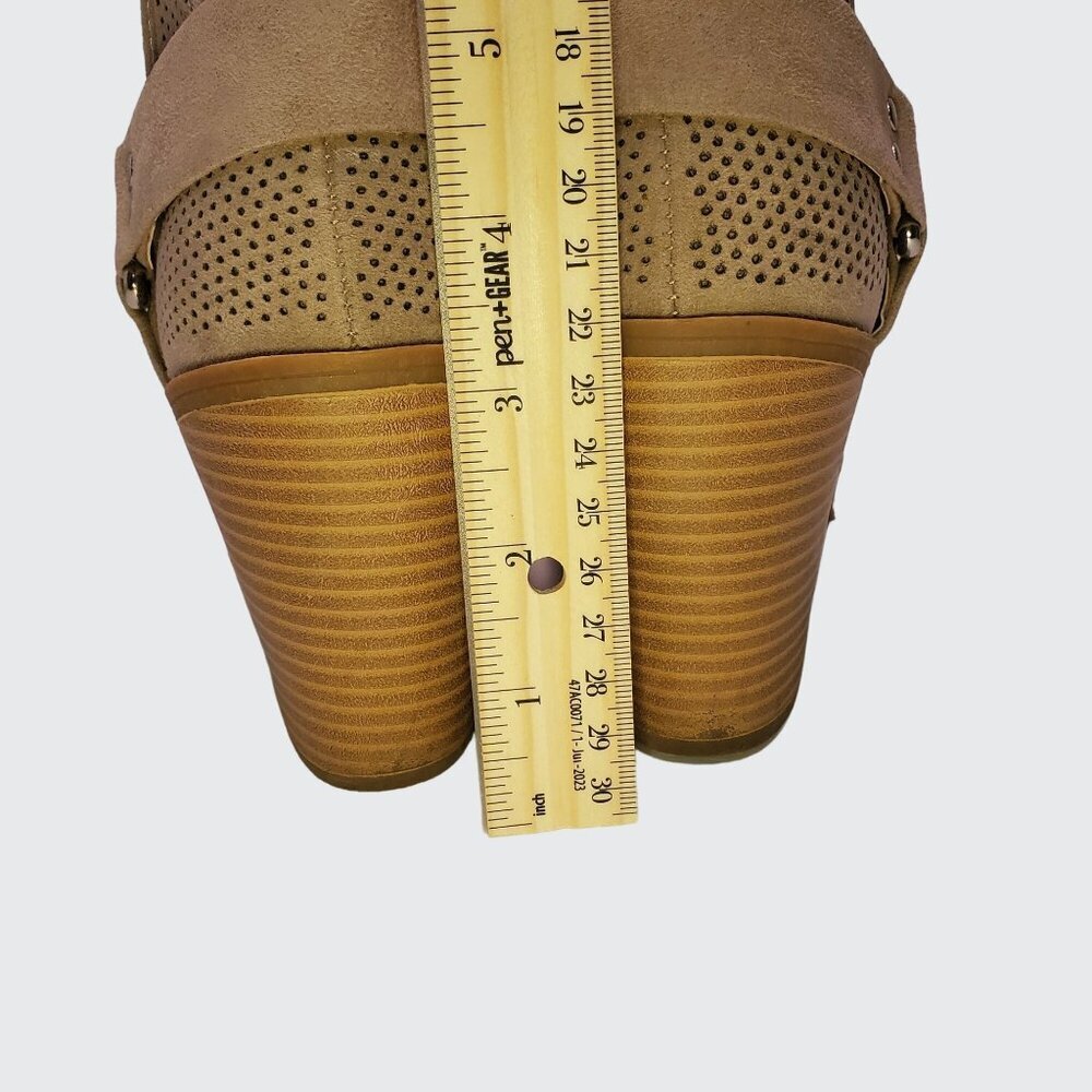 Fergalicious Augustine Open Toe Ankle Booties Side Zipper Entry Tan Size 38 - Picture 4 of 11